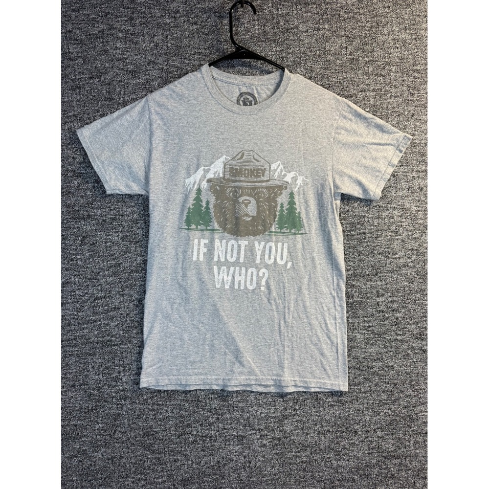Smokey Bear If Not You Who Graphic T-Shirt Gray Mens Small National Park Tee